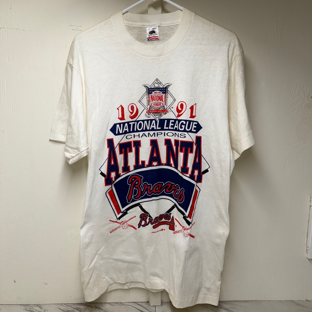 Vintage 1991 Atlanta Braves NL Champions T-Shirt Single Stitch Made in USA Large
